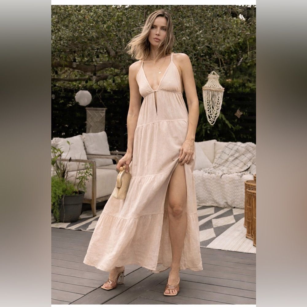 Seaspice Resort Wear Maxi Dress XL Boho Cotton Sundress Peru Beige